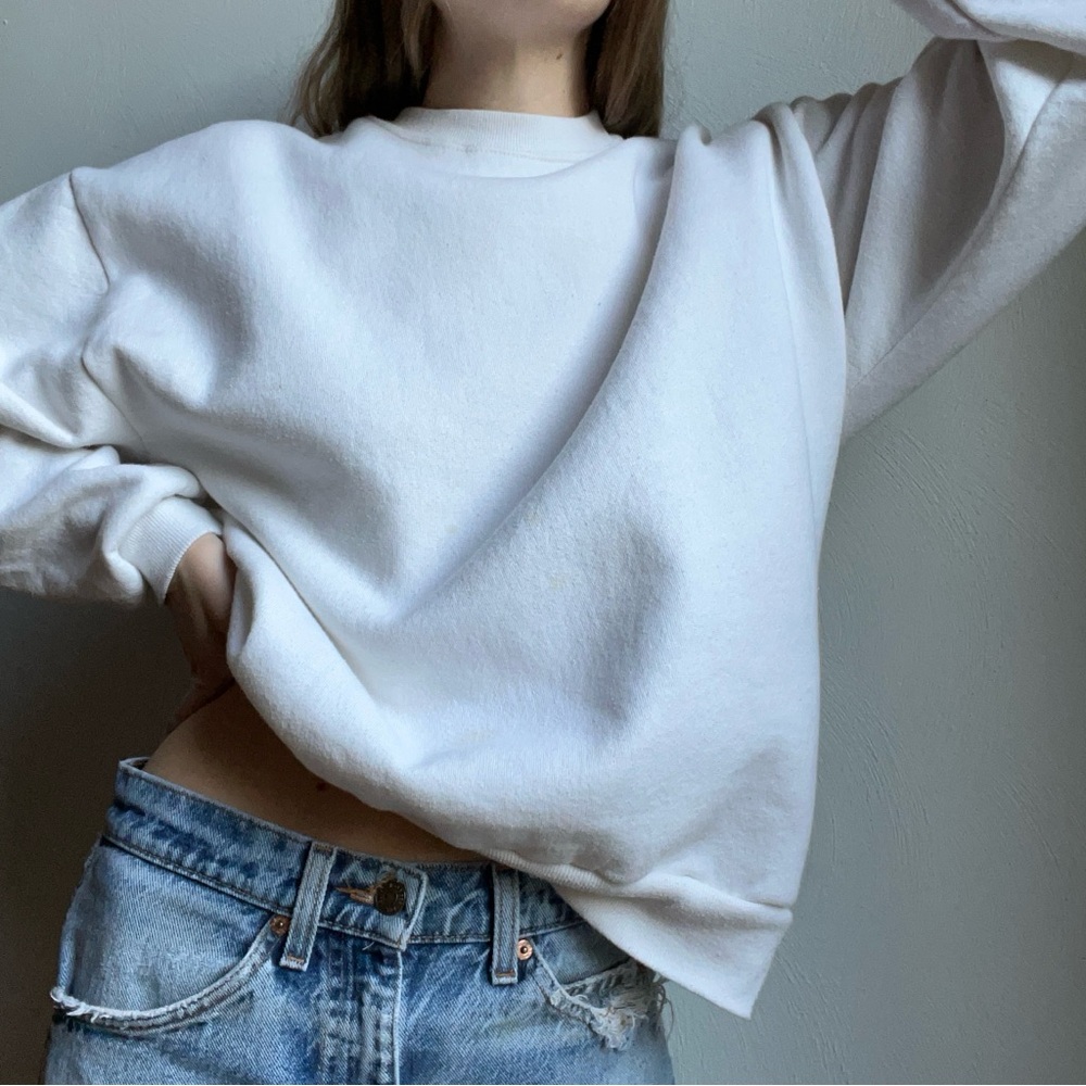 90s Vintage, Jerzees Creamy White Crewneck, Oversized Sweatshirt